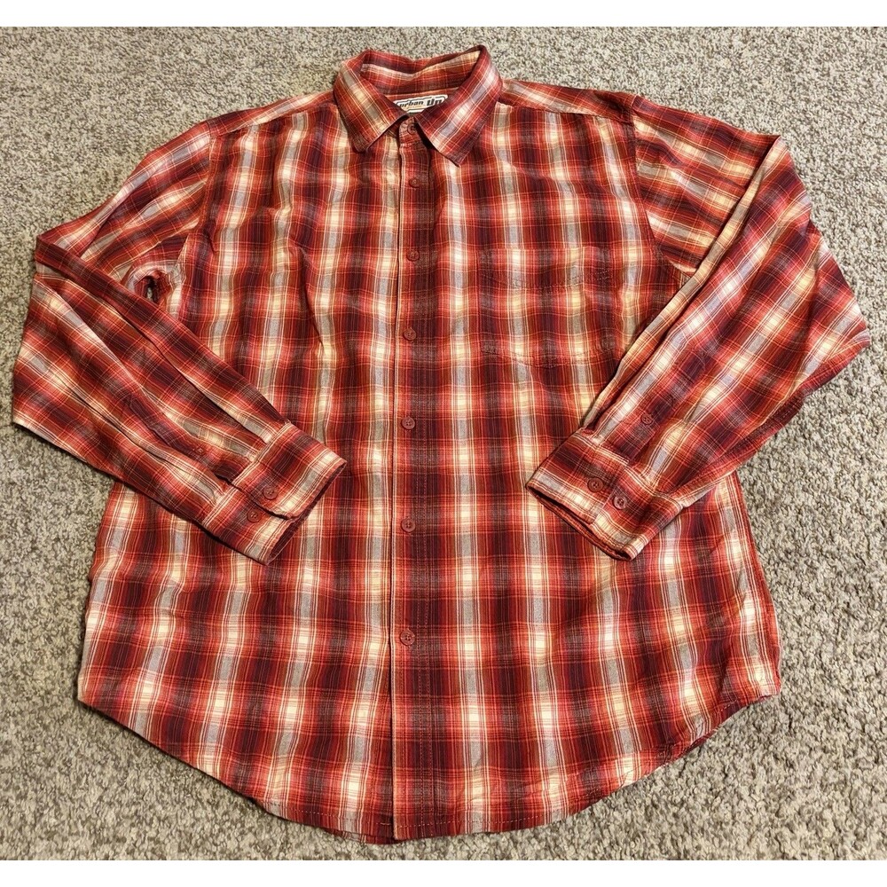 Men's Urban Pipeline Red Plaid Long Sleeve Button Up Shirt, Medium